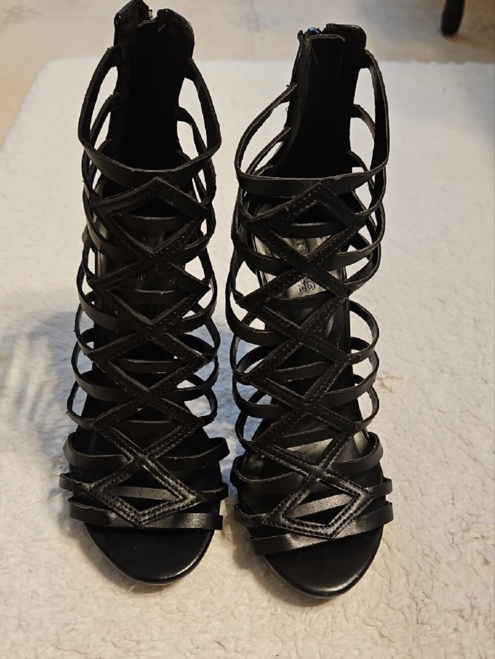 Black Strappy Gladiator High Heel Sandals - Picture 2 of 11